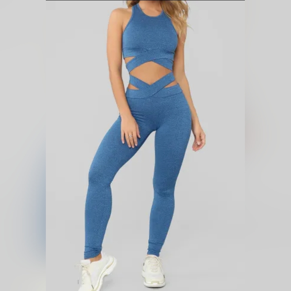 Blue cross sports bra and leggings set